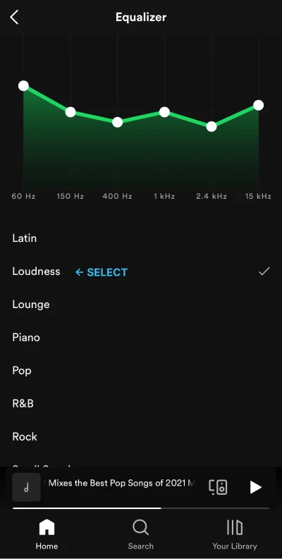 Adjusting Spotify equalizer settings