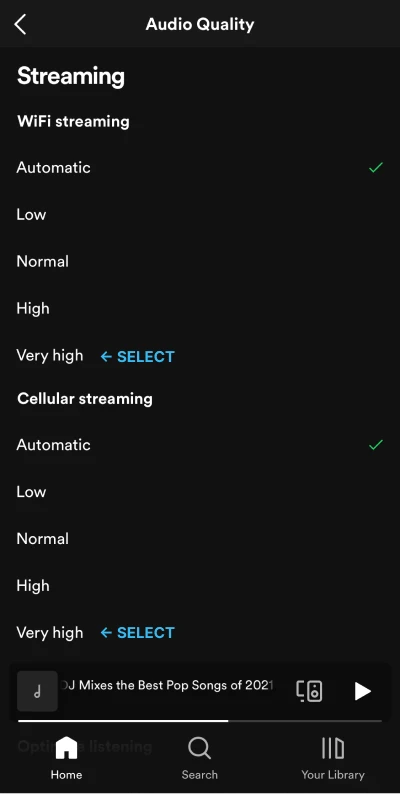 Adjusting Spotify audio quality