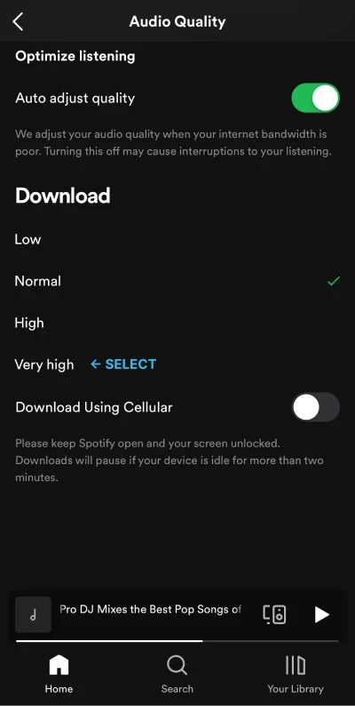 Adjusting Spotify audio quality